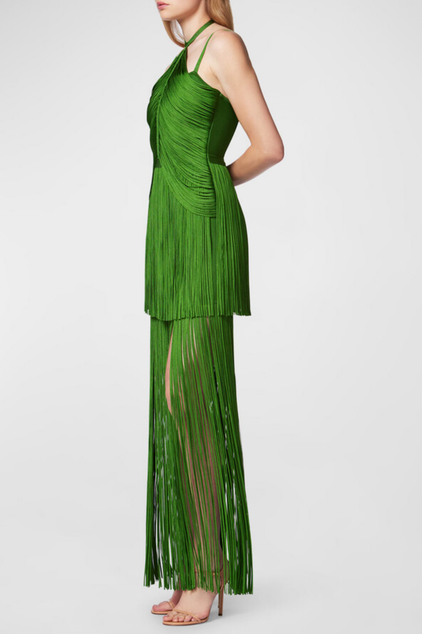 Doly Halter Fringed Maxi Bandage Dress
