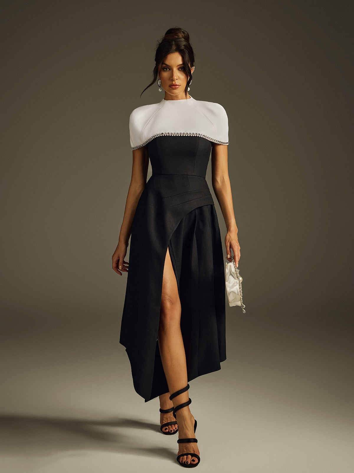 Haelith Rhinestone Cape Maxi Dress