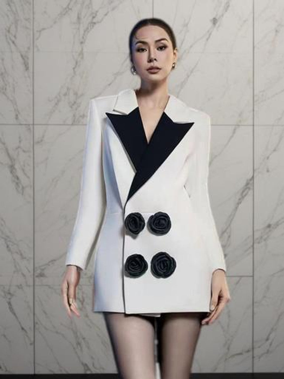 Ivory Bloom Splicing Blazer