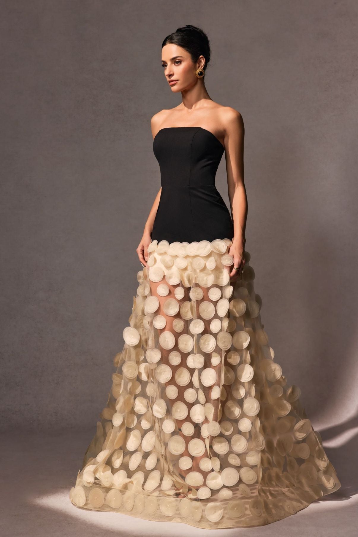Irene Strapless Sheer Tulle Maxi Dress