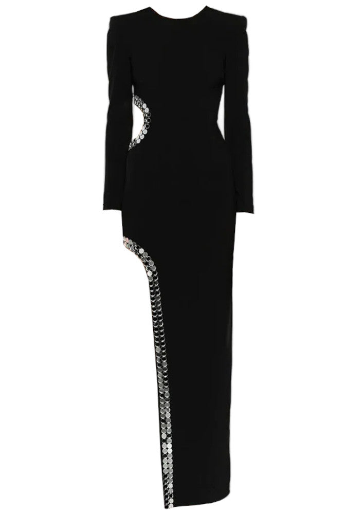 Long Sleeve Mirrored Detail Maxi Dress Black