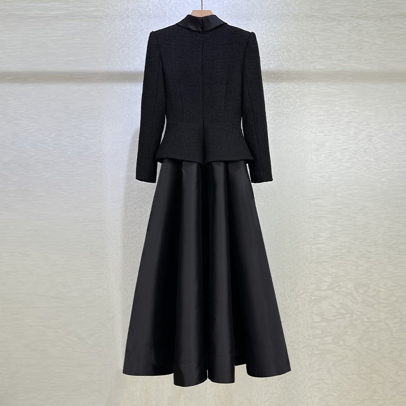 Tailored bouclé and taffeta midi dress