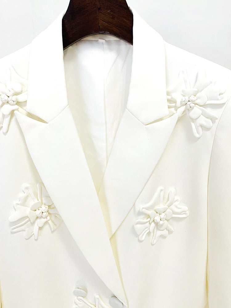 Elegant Double-Breasted Floral Embroidered Blazer & Pants for Women