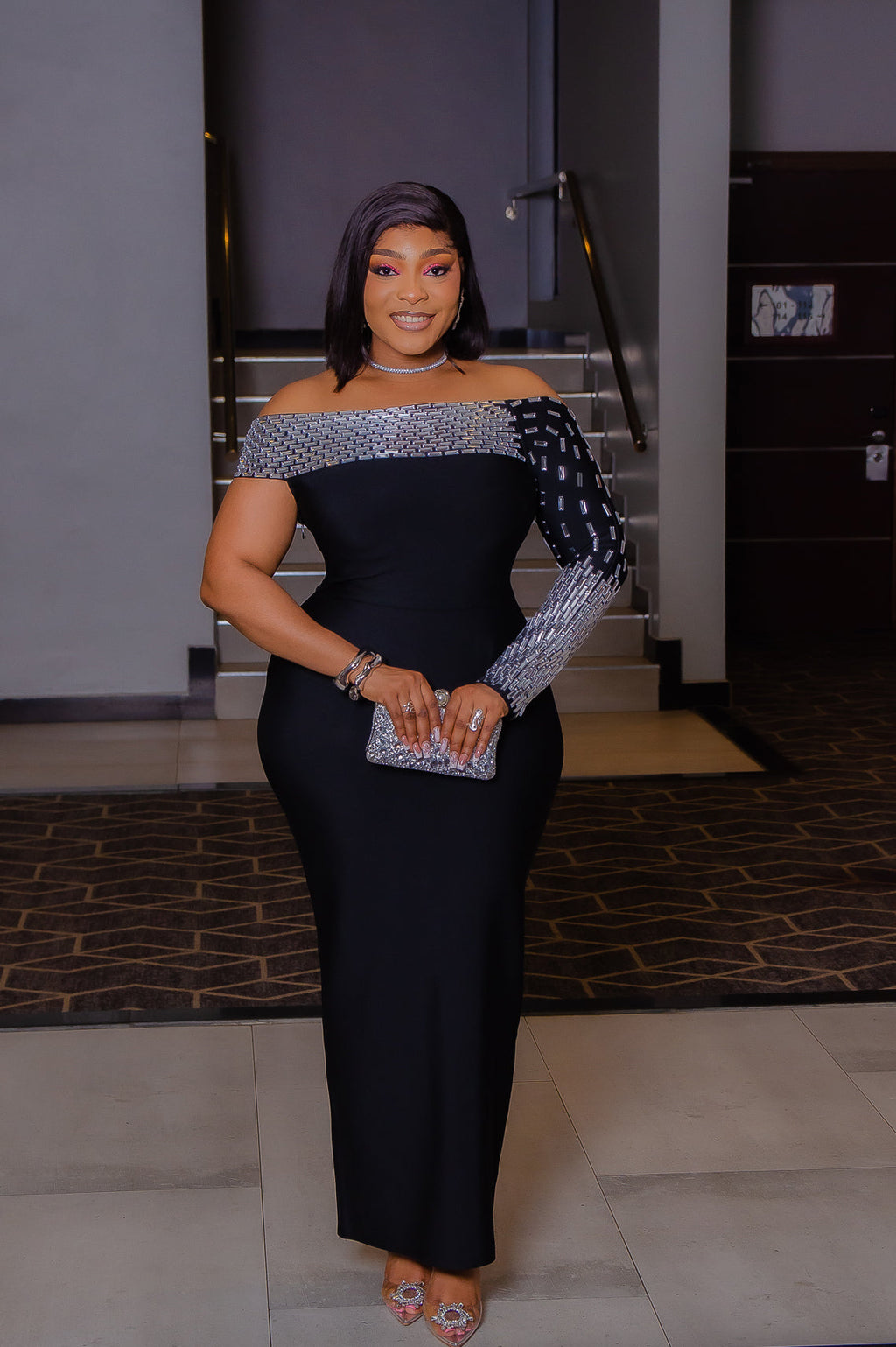 Wyran Diamond Black Bandage Maxi Dress