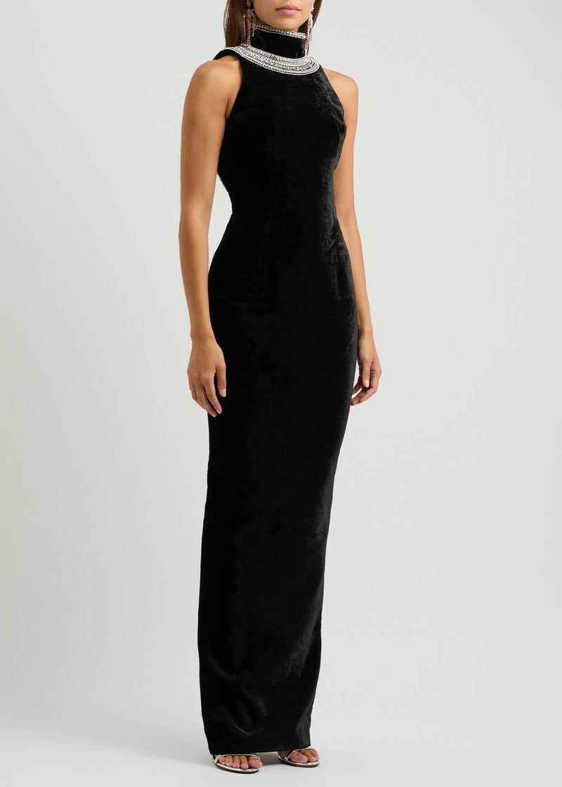Velvet Embroidered Maxi Dress