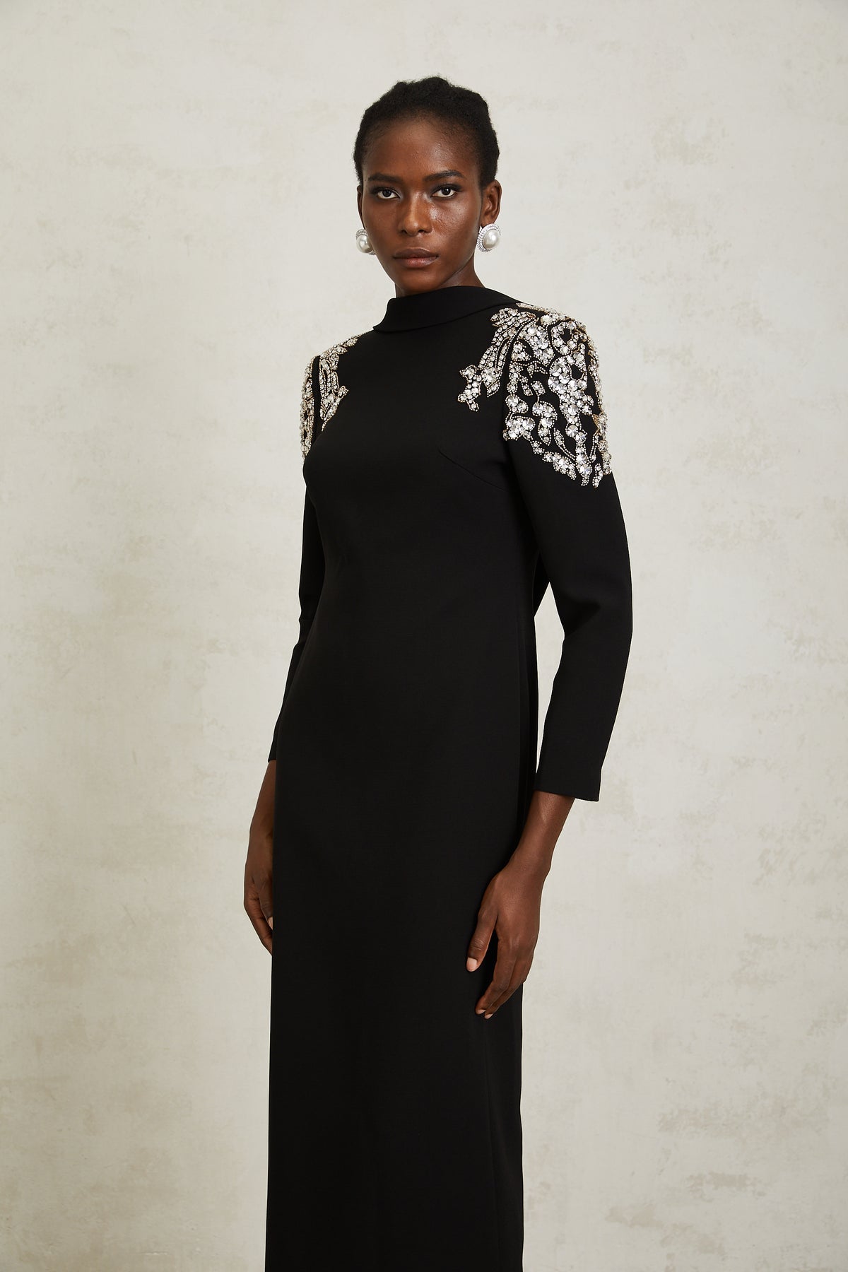 Lidia Black Open Back Embellished Maxi Dress