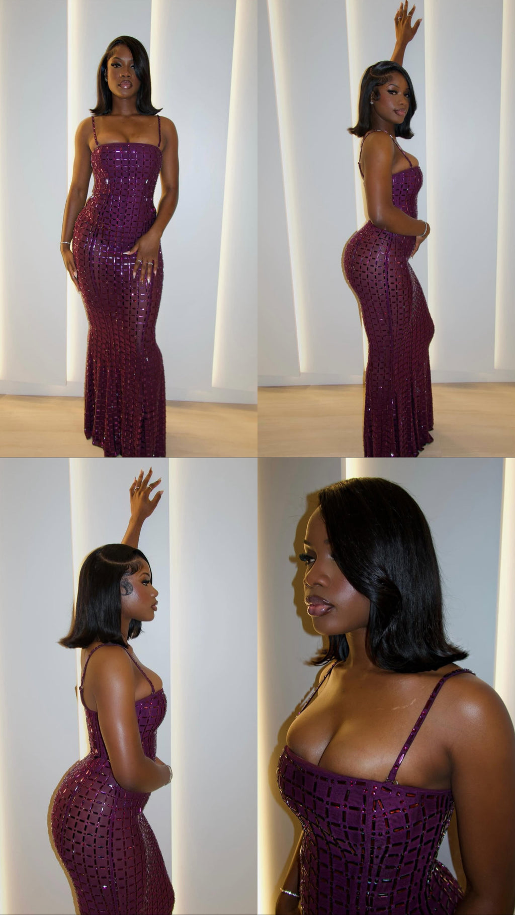 Purple Rhinestone Mesh Maxi Dress