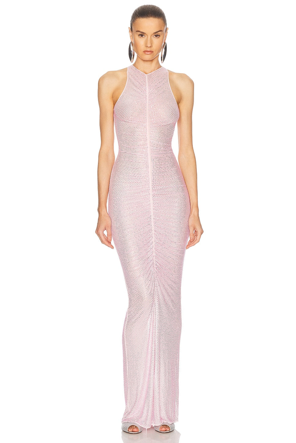 Rhinestone Gathering Sleeeveless Maxi Dress