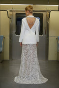 Felicia White Open Back Blazer & Lace Skirt Set
