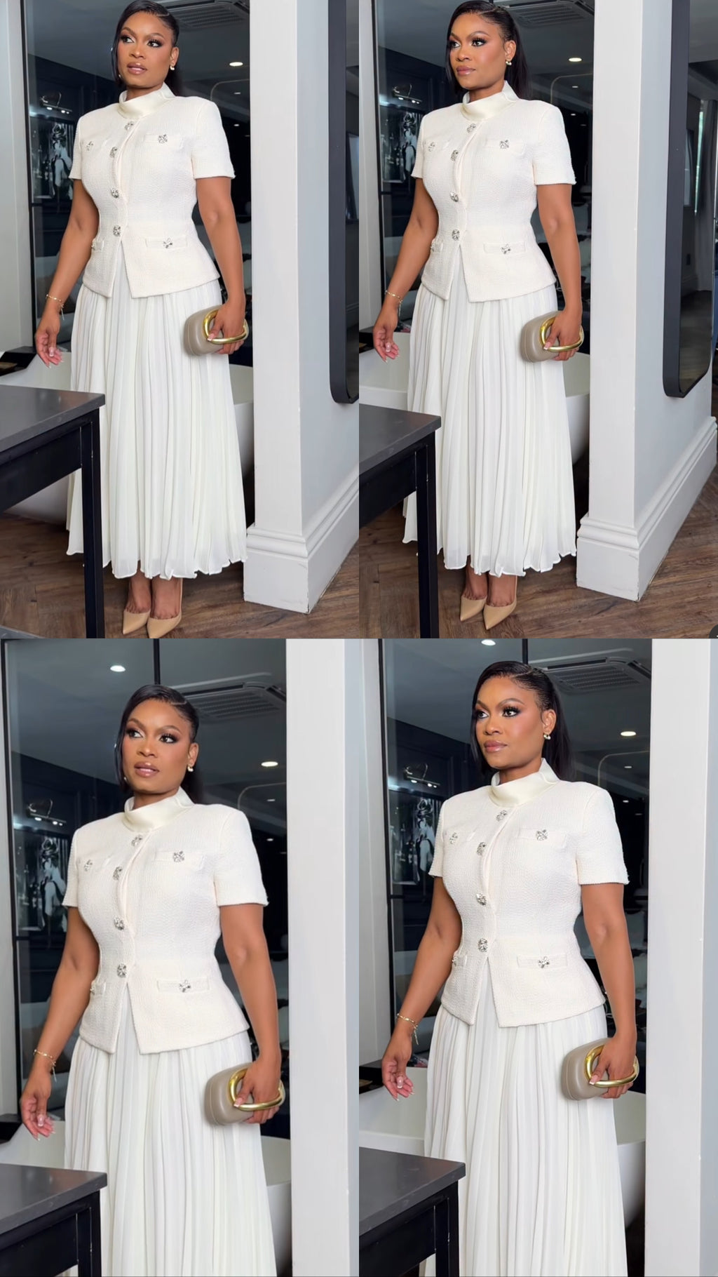 CREAM BOUCLE COLLARED MIDI DRESS