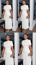 CREAM BOUCLE COLLARED MIDI DRESS