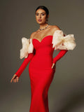 Ifra Off Shoulder Flower Bandage Maxi Dress In Red