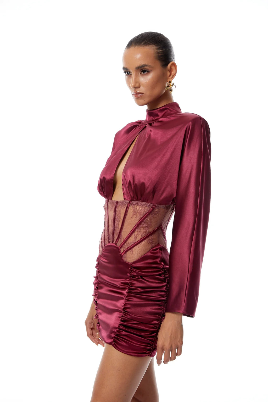 Imelda Red Lace Tulle Panel Satin Mini Dress