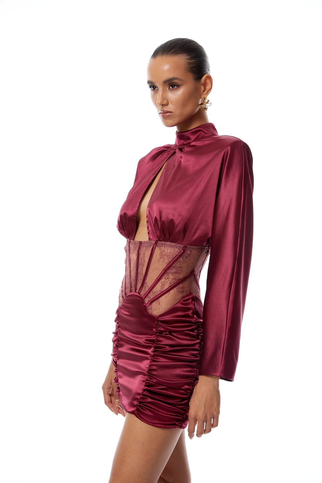 Imelda Red Lace Tulle Panel Satin Mini Dress