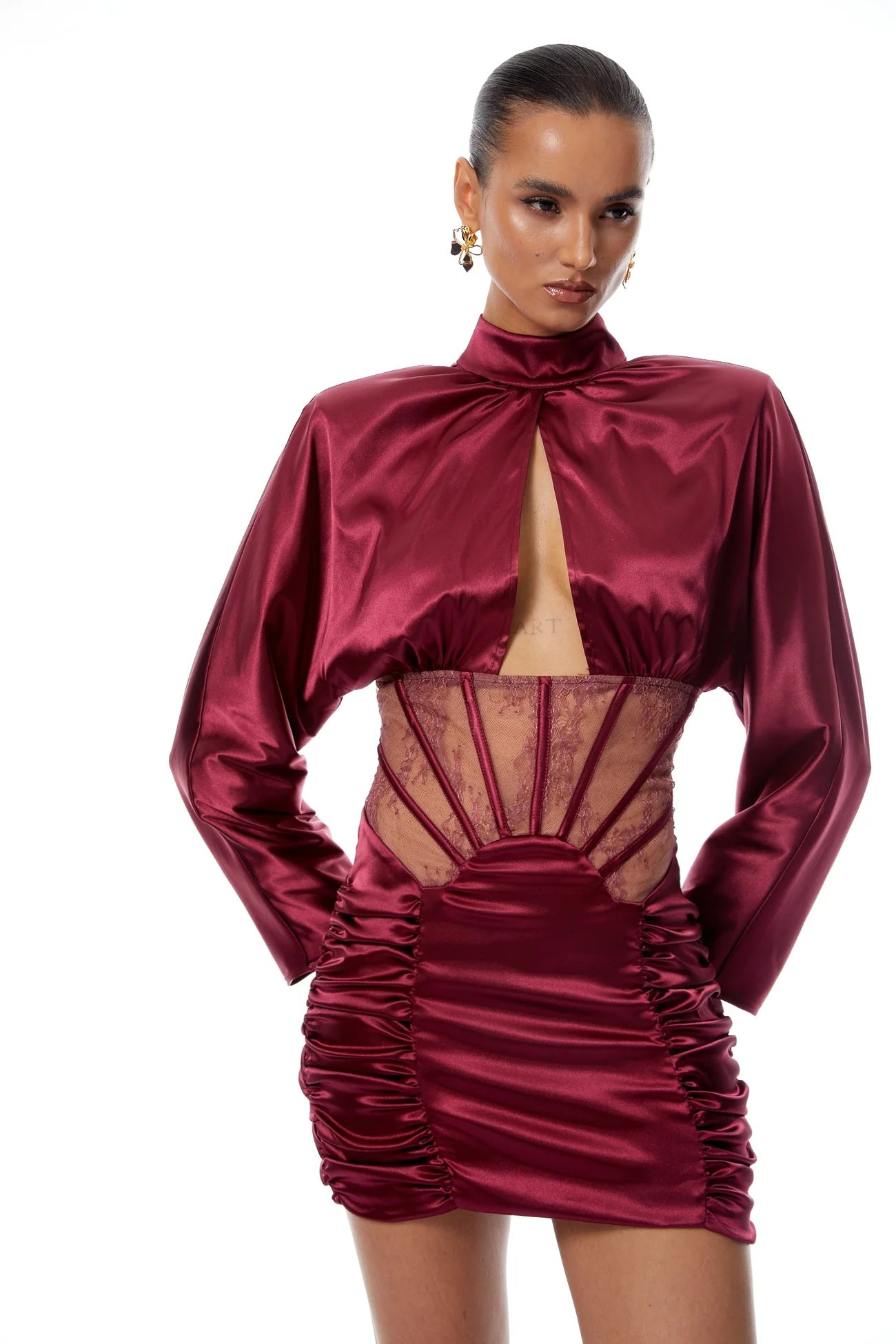 Imelda Red Lace Tulle Panel Satin Mini Dress
