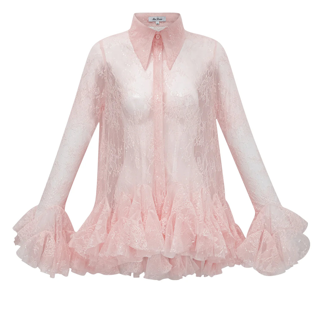 Ingrid Pink Peplum Floral Lace Blouse