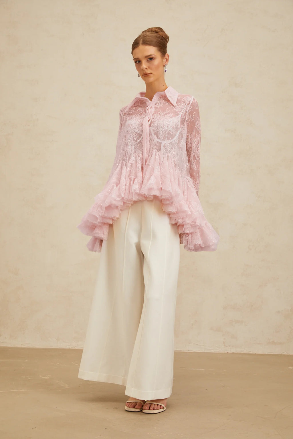 Ingrid Pink Peplum Floral Lace Blouse