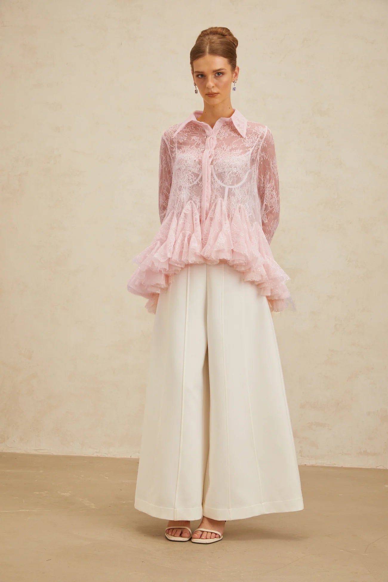 Ingrid Pink Peplum Floral Lace Blouse