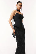 Kale Sleeveless Ribbon Sequins Bandage Maxi Two-Piece Set