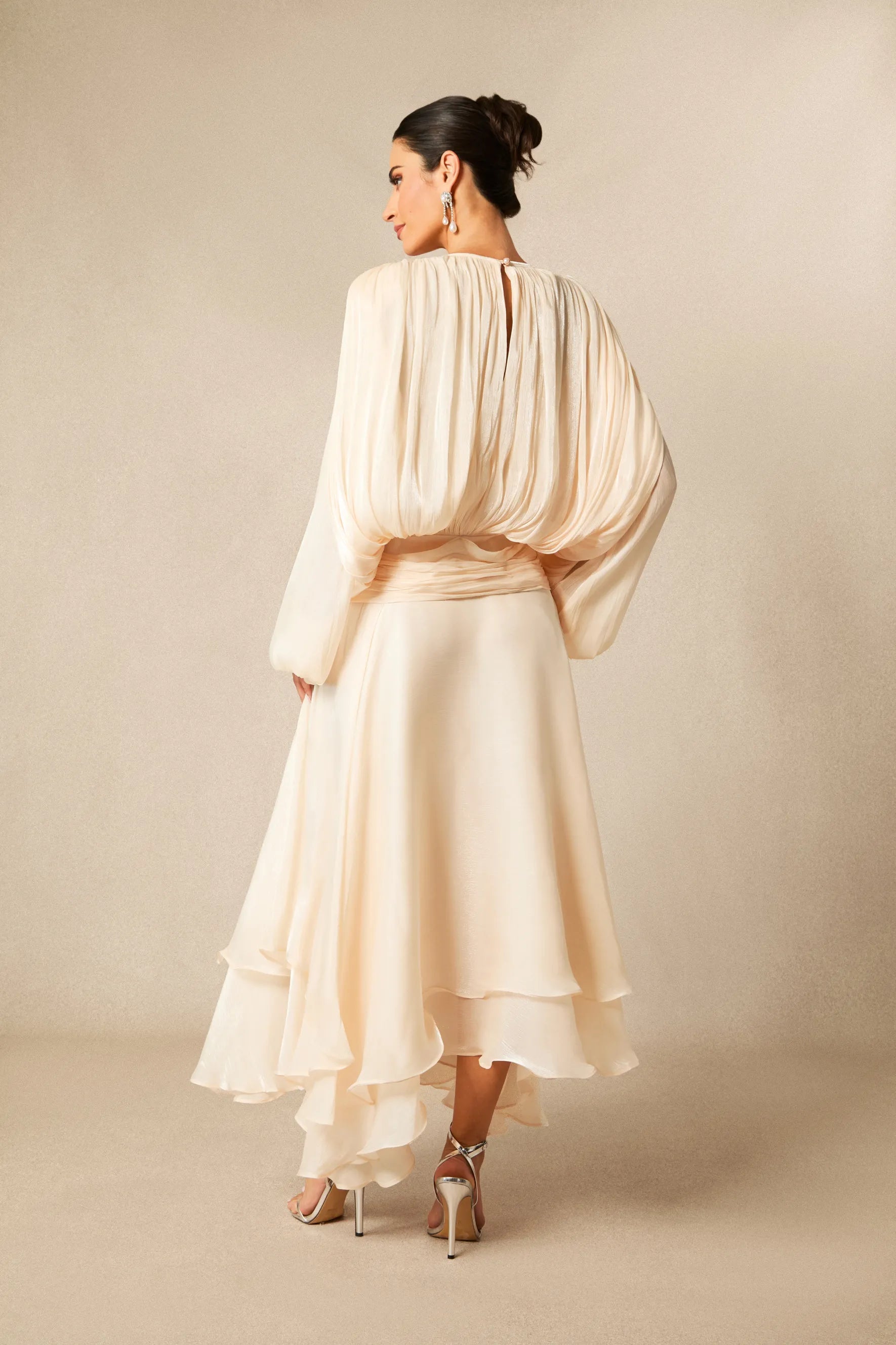 Leanna Long Sleeve Ruffled Hem Midi Dress