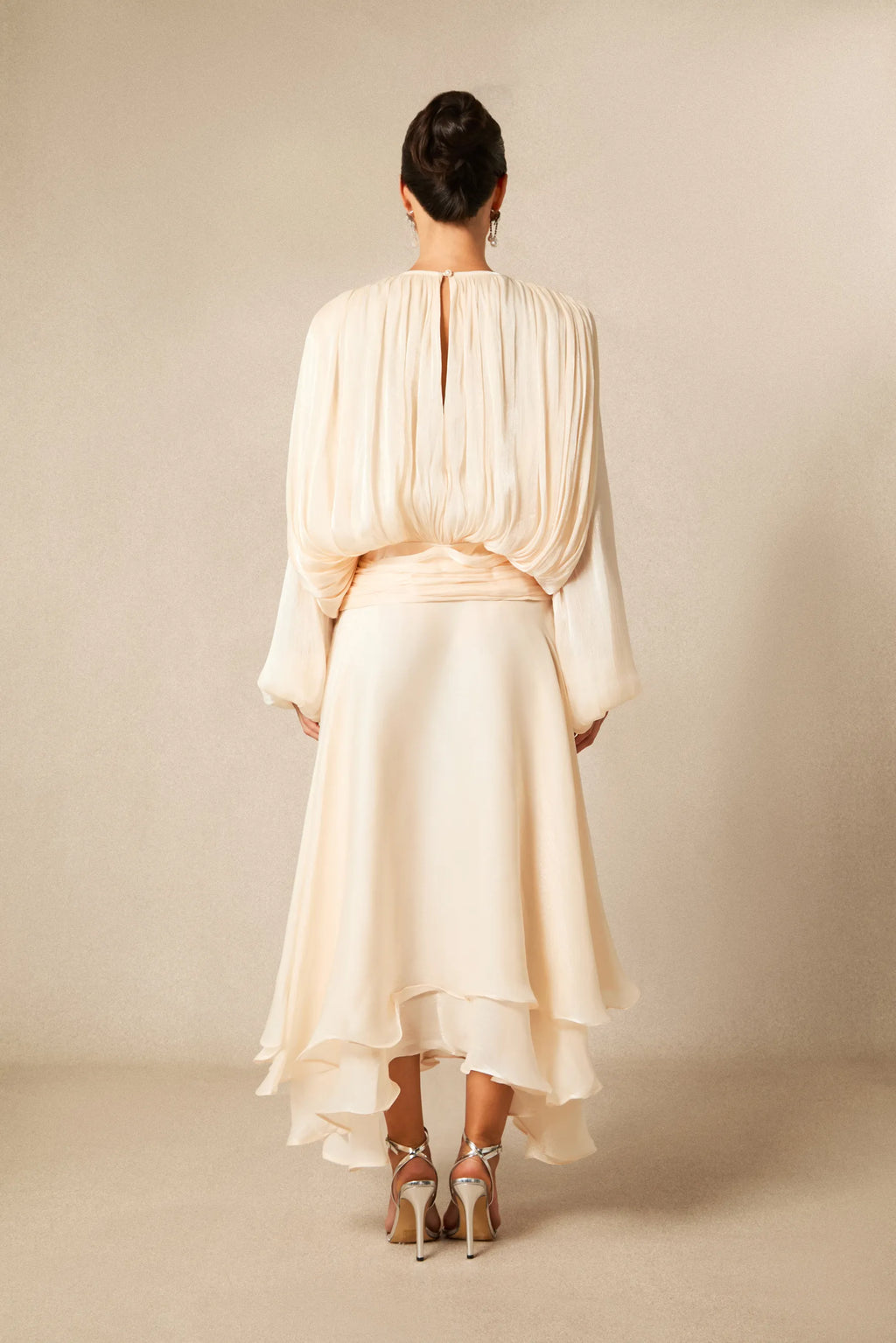 Leanna Long Sleeve Ruffled Hem Midi Dress