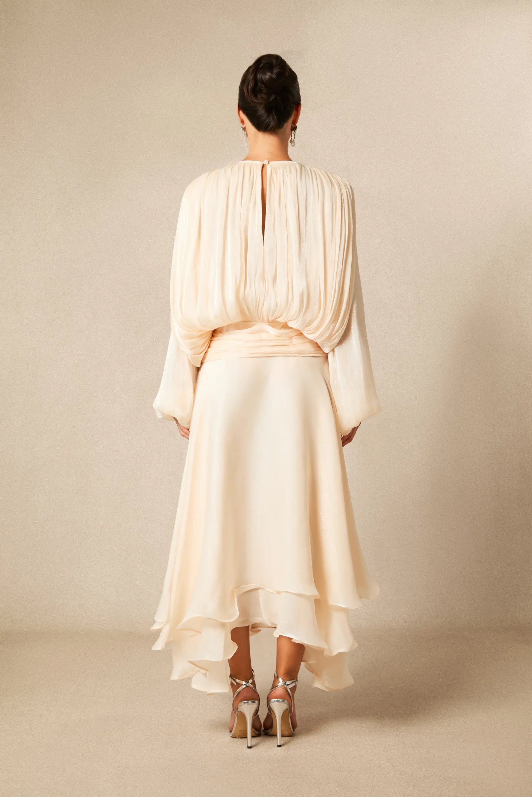 Leanna Long Sleeve Ruffled Hem Midi Dress