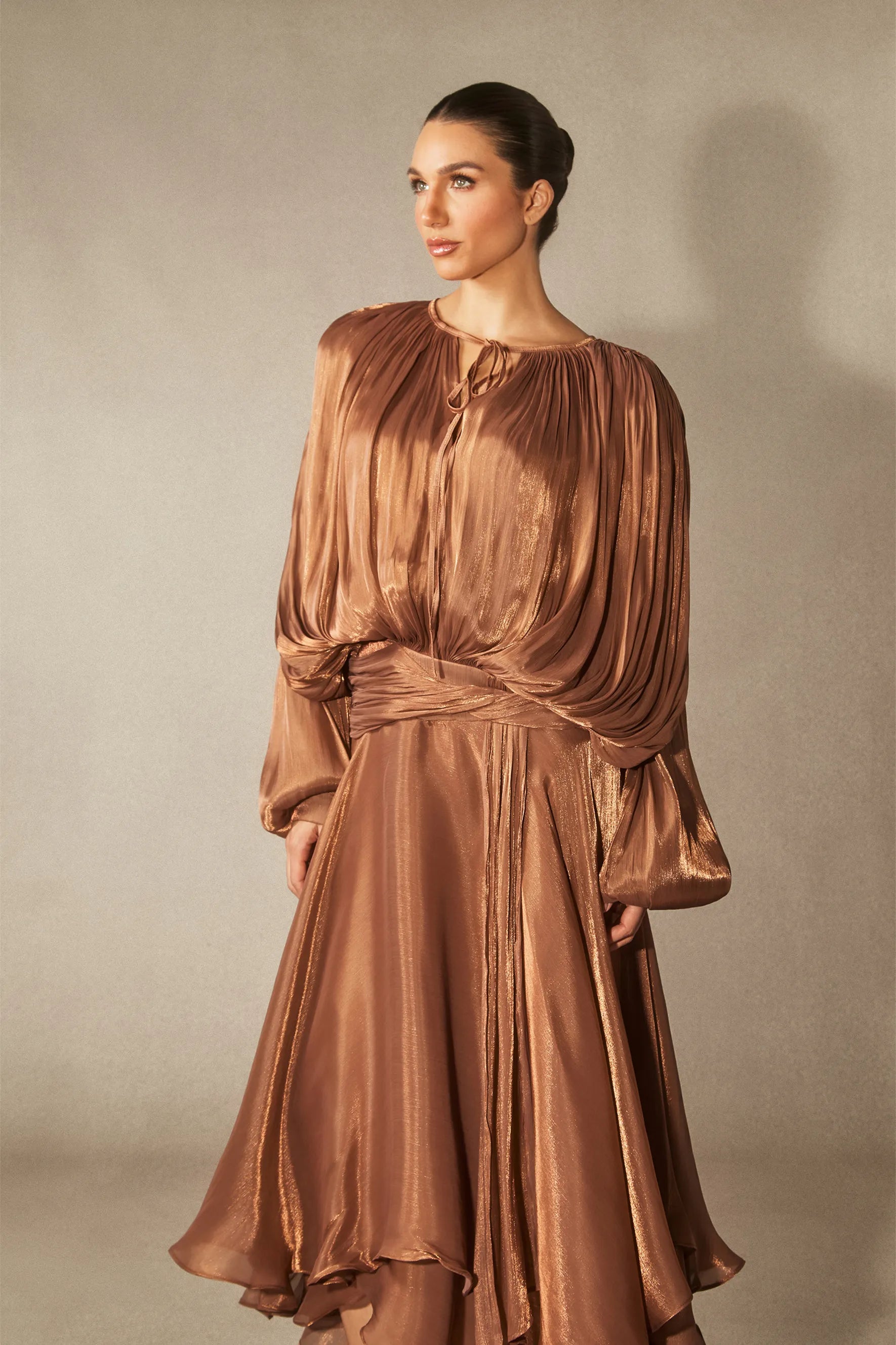 Leanna Long Sleeve Ruffled Hem Midi Dress