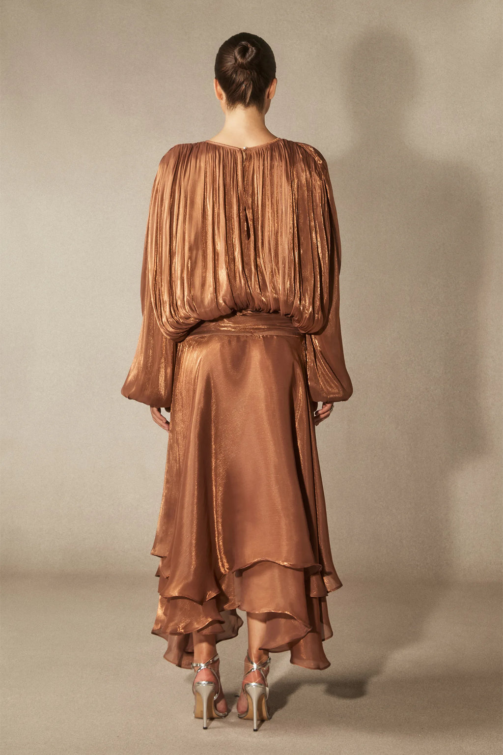 Leanna Long Sleeve Ruffled Hem Midi Dress