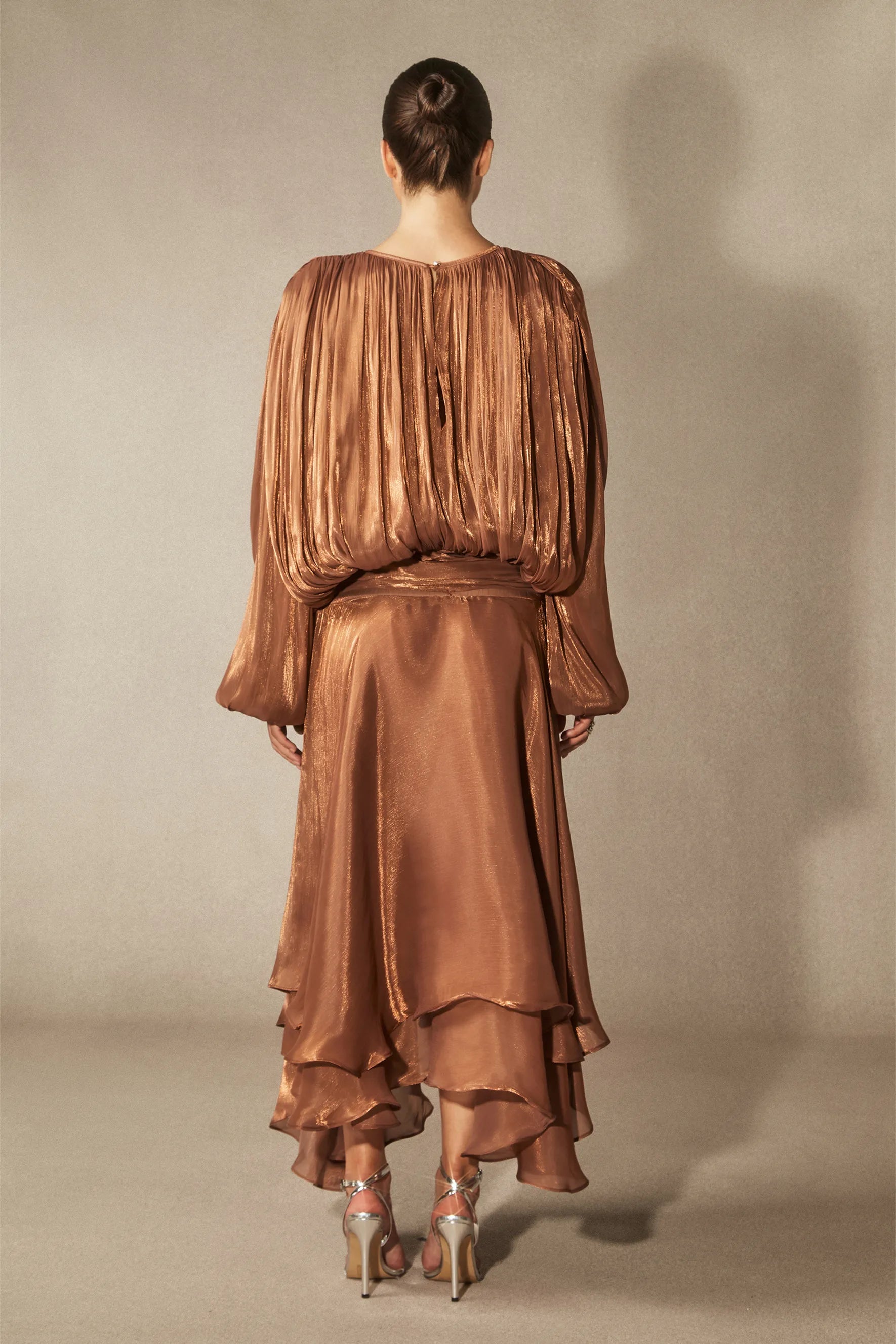 Leanna Long Sleeve Ruffled Hem Midi Dress