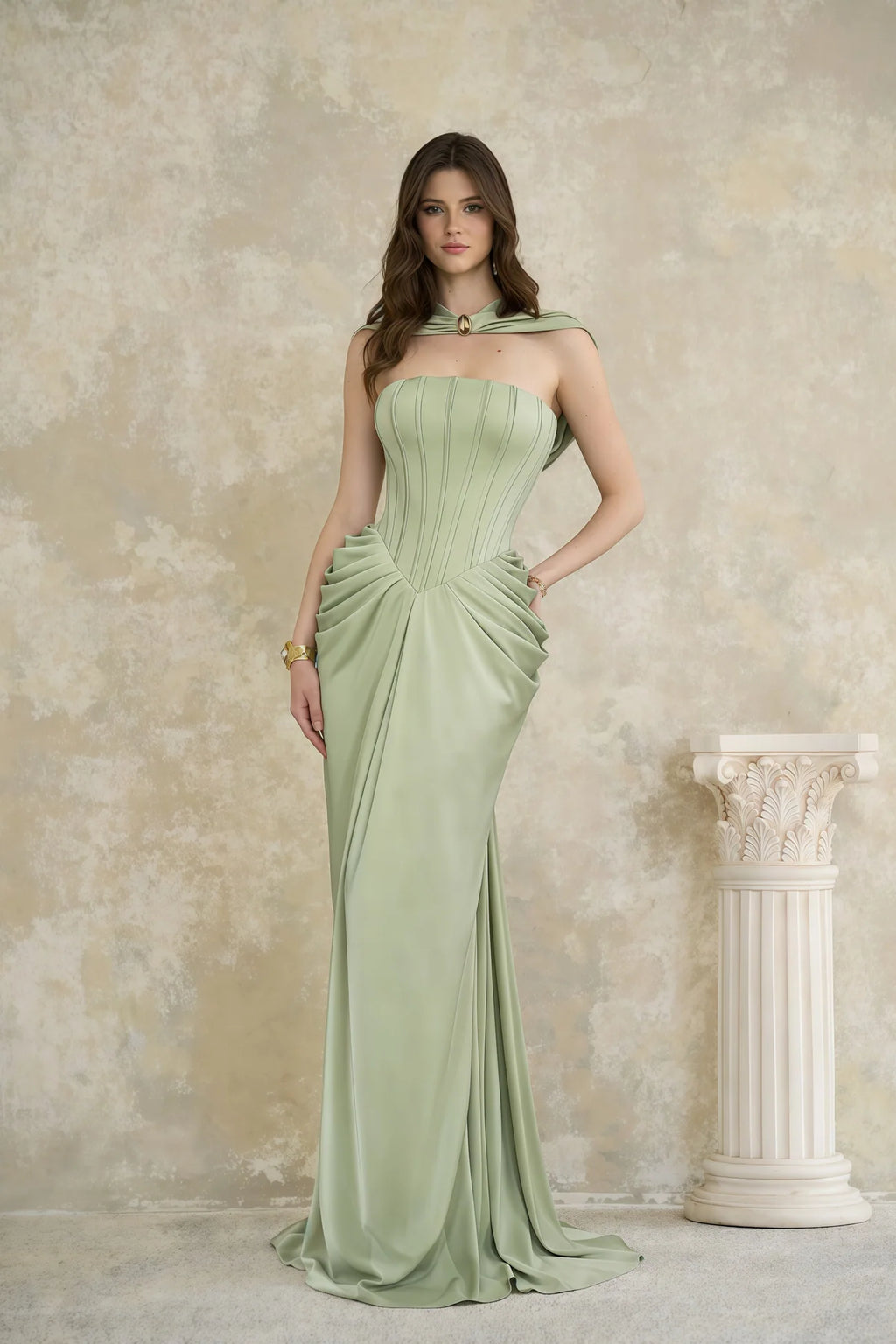 Mariella Green Halterneck Corset Maxi Gown