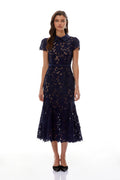 Marlene Navy Blue Floral Lace Midi Dress