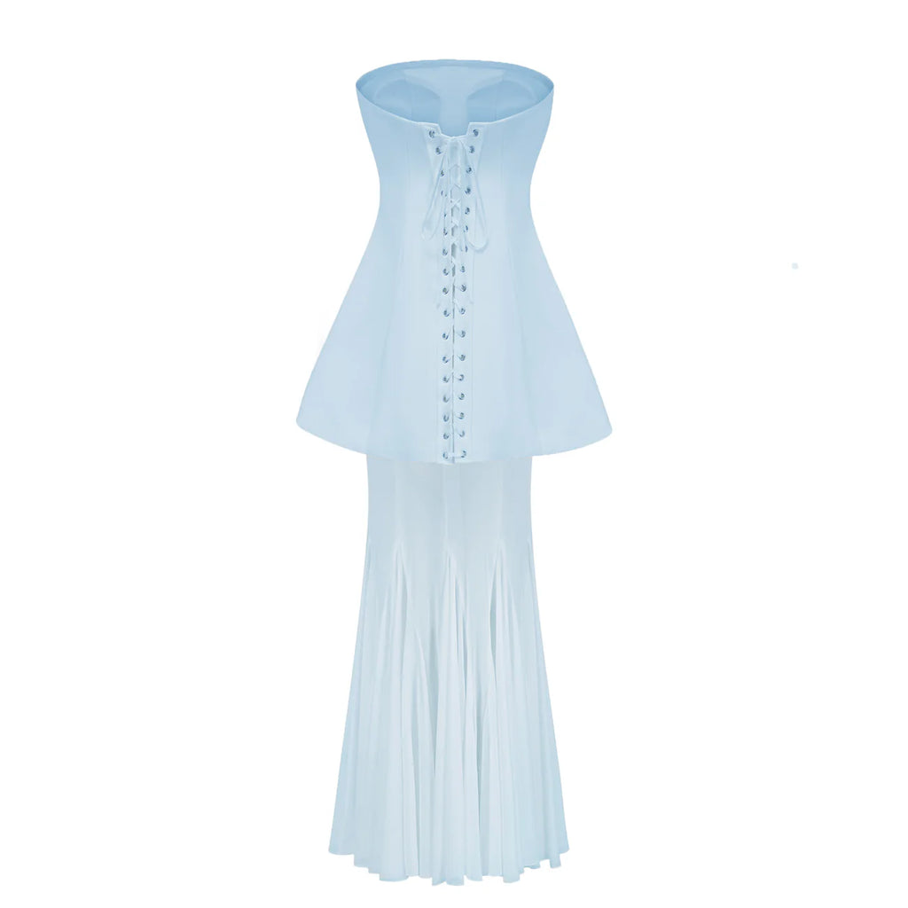 Mélanie Blue Corset Dress & Mesh Skirt Set