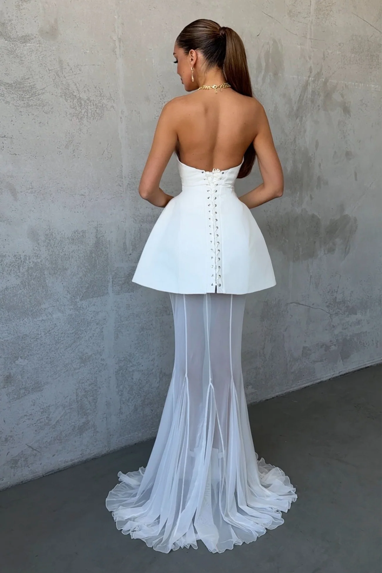 Mélanie White Corset Dress & Mesh Skirt Set
