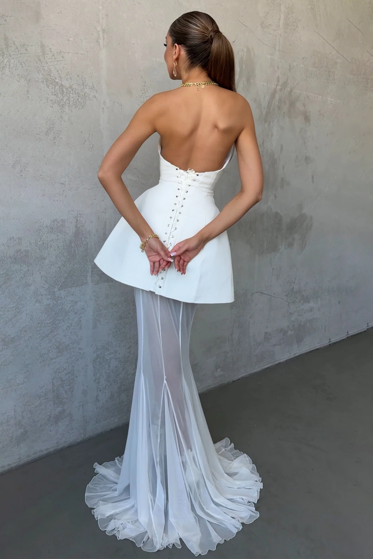 Mélanie White Corset Dress & Mesh Skirt Set