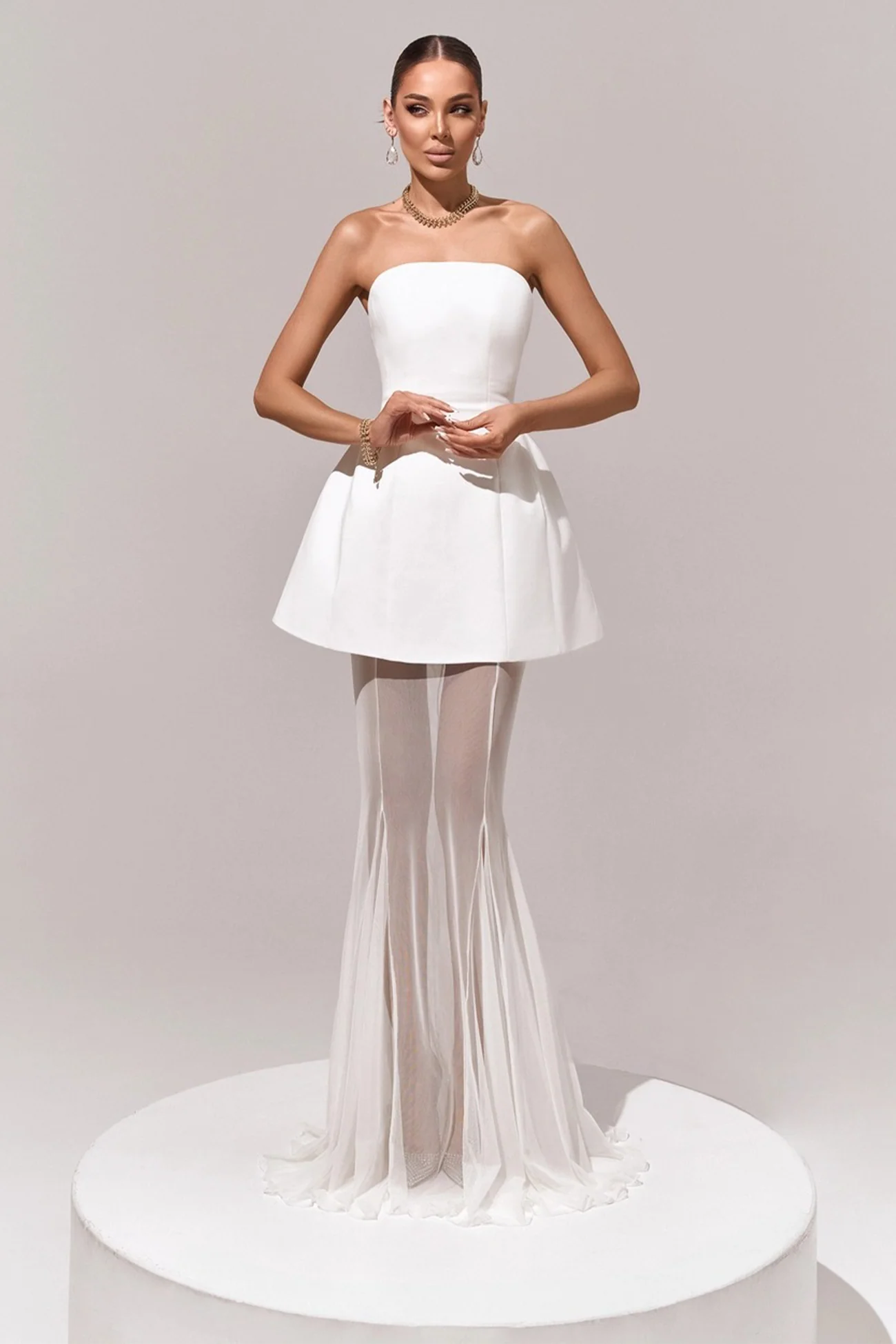 Mélanie White Corset Dress & Mesh Skirt Set