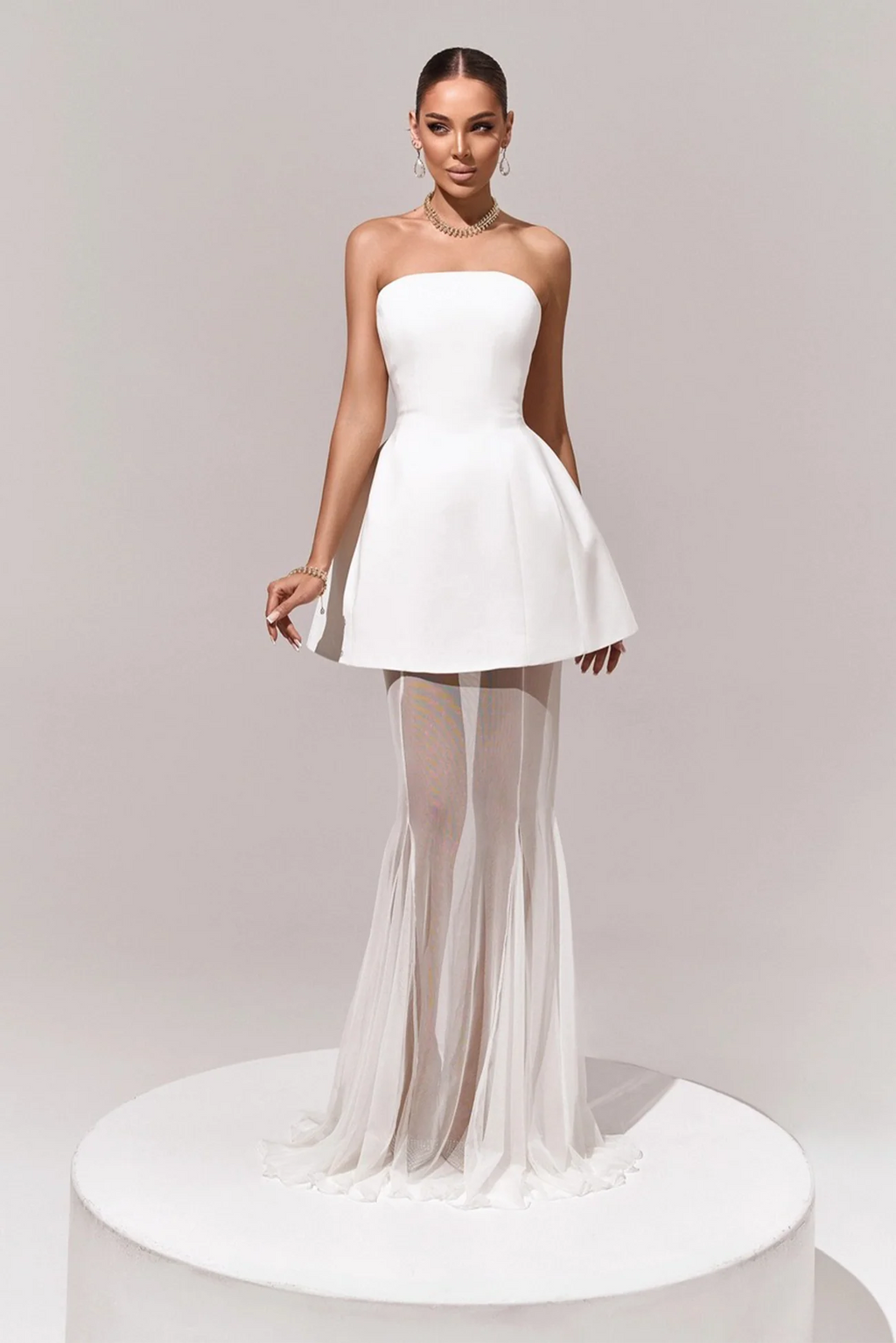 Mélanie White Corset Dress & Mesh Skirt Set