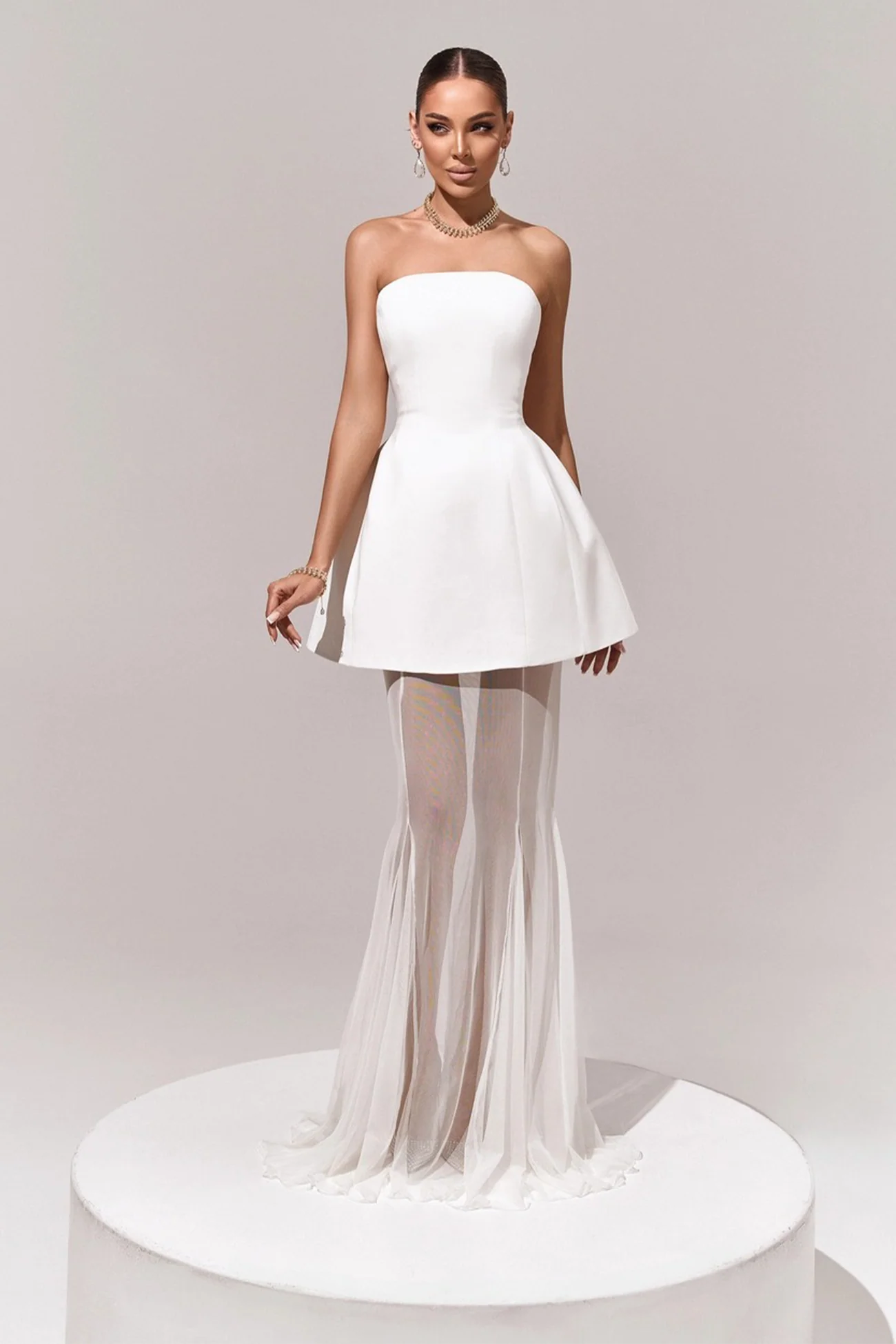 Mélanie White Corset Dress & Mesh Skirt Set