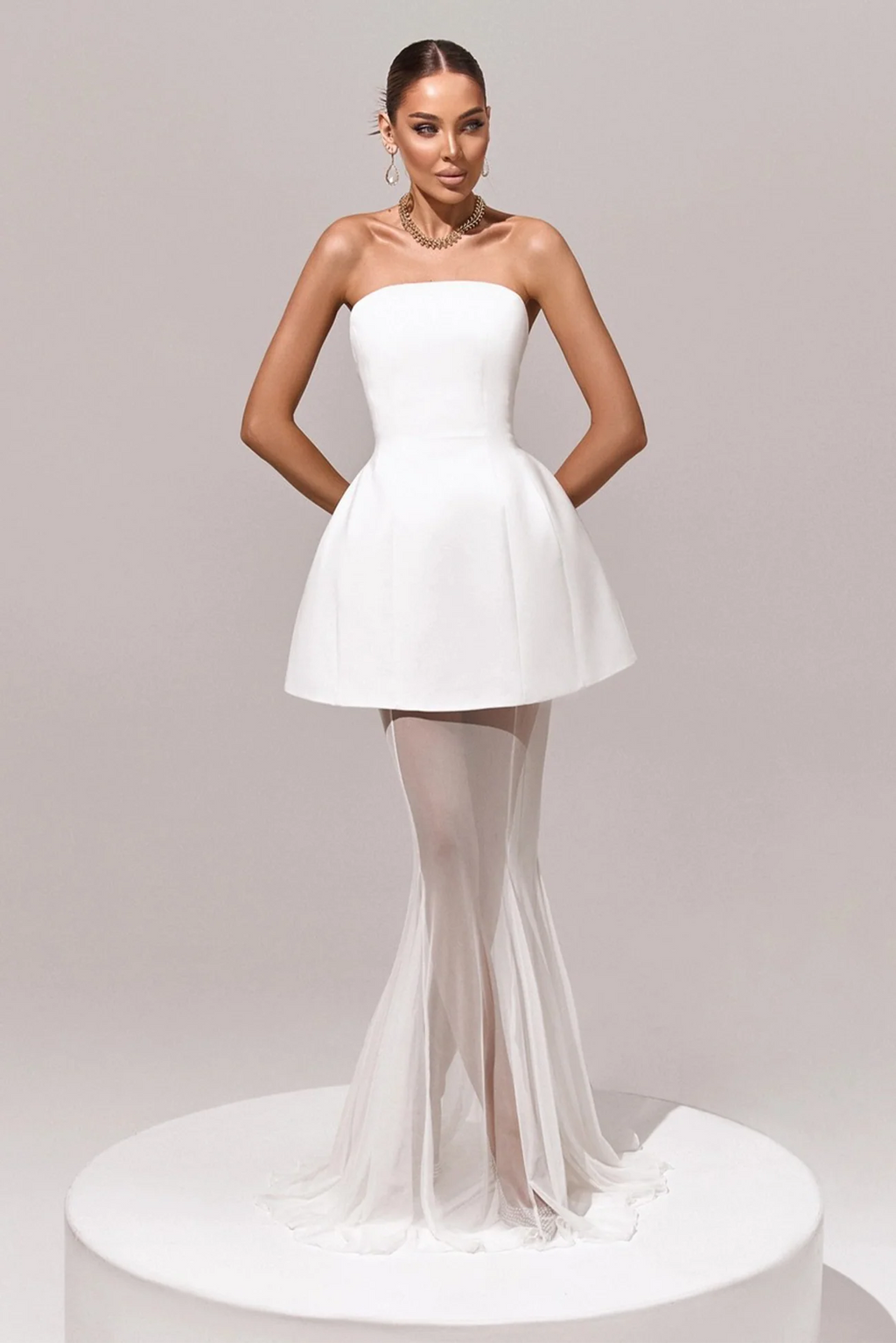 Mélanie White Corset Dress & Mesh Skirt Set