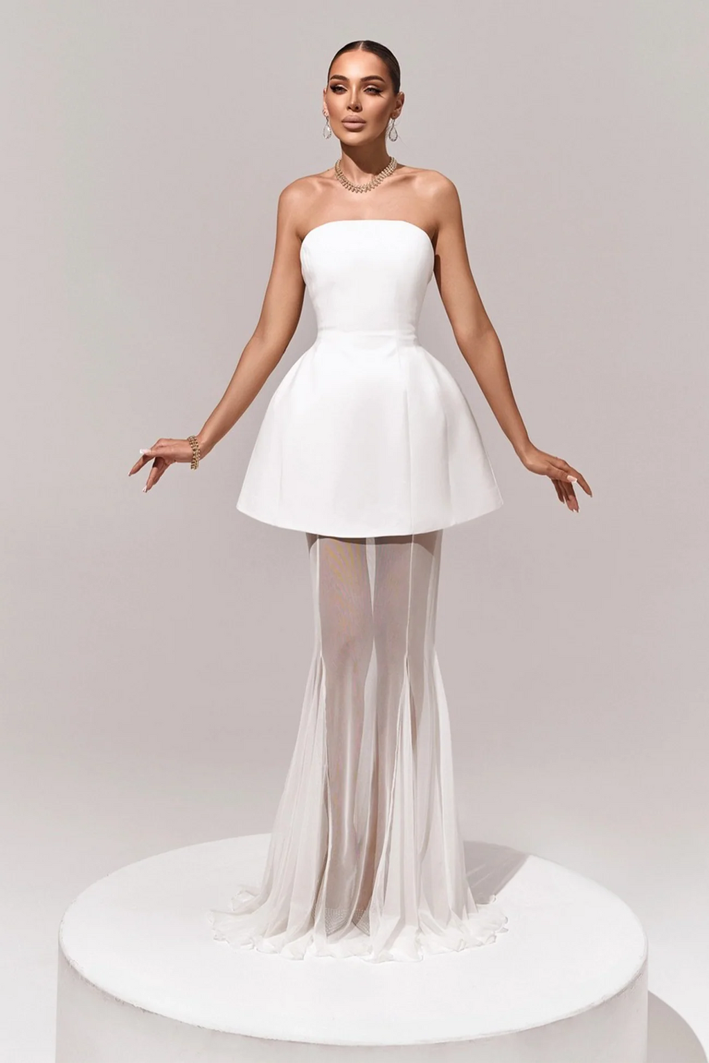 Mélanie White Corset Dress & Mesh Skirt Set