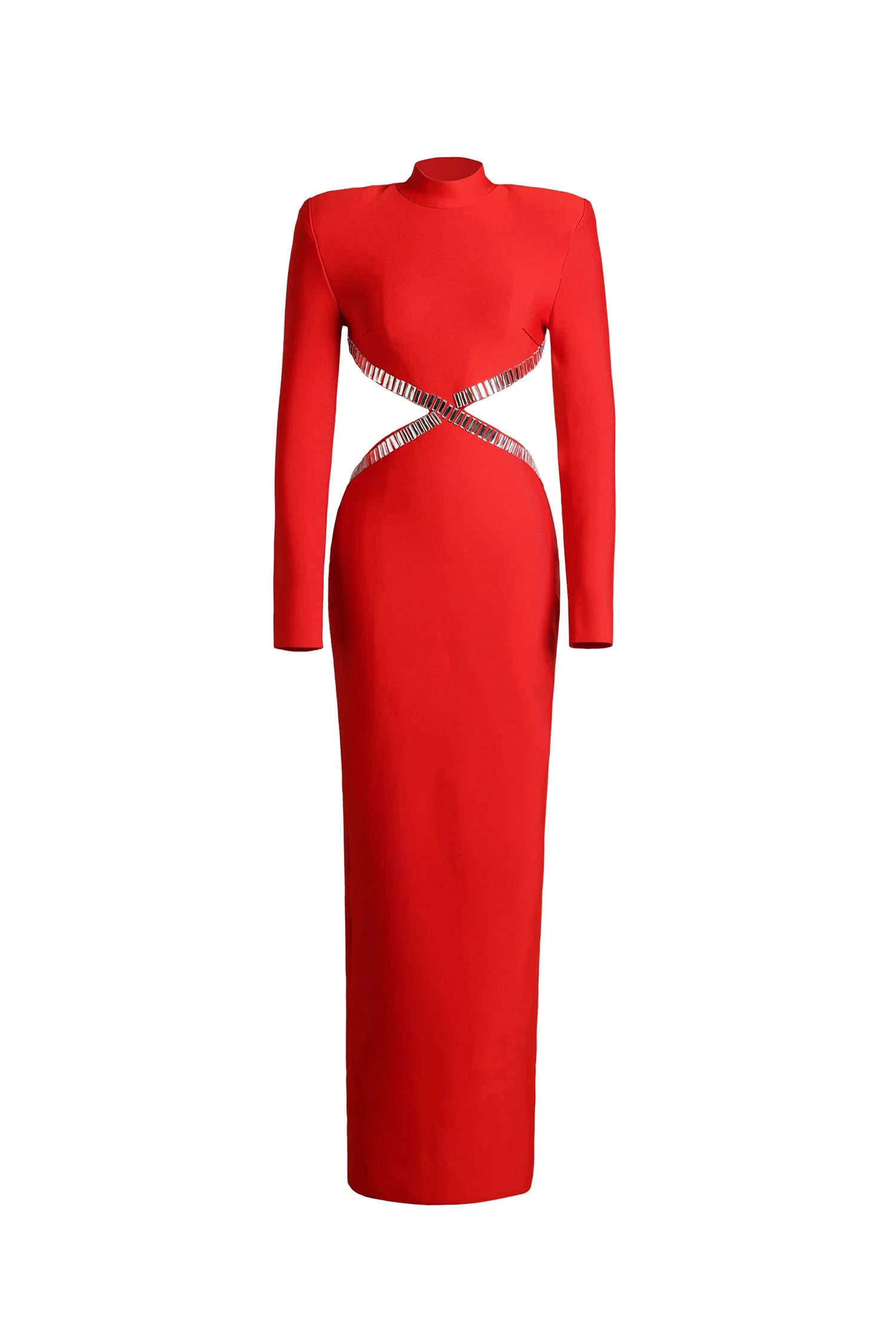 Miyasa Cut Out Padded Shoulder Bandage Maxi Dress