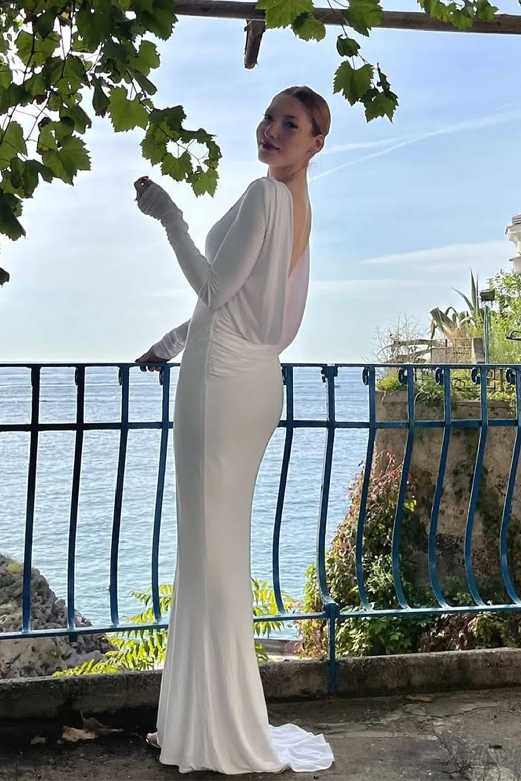 Quintina Plunging Back Long Sleeve Maxi Dress