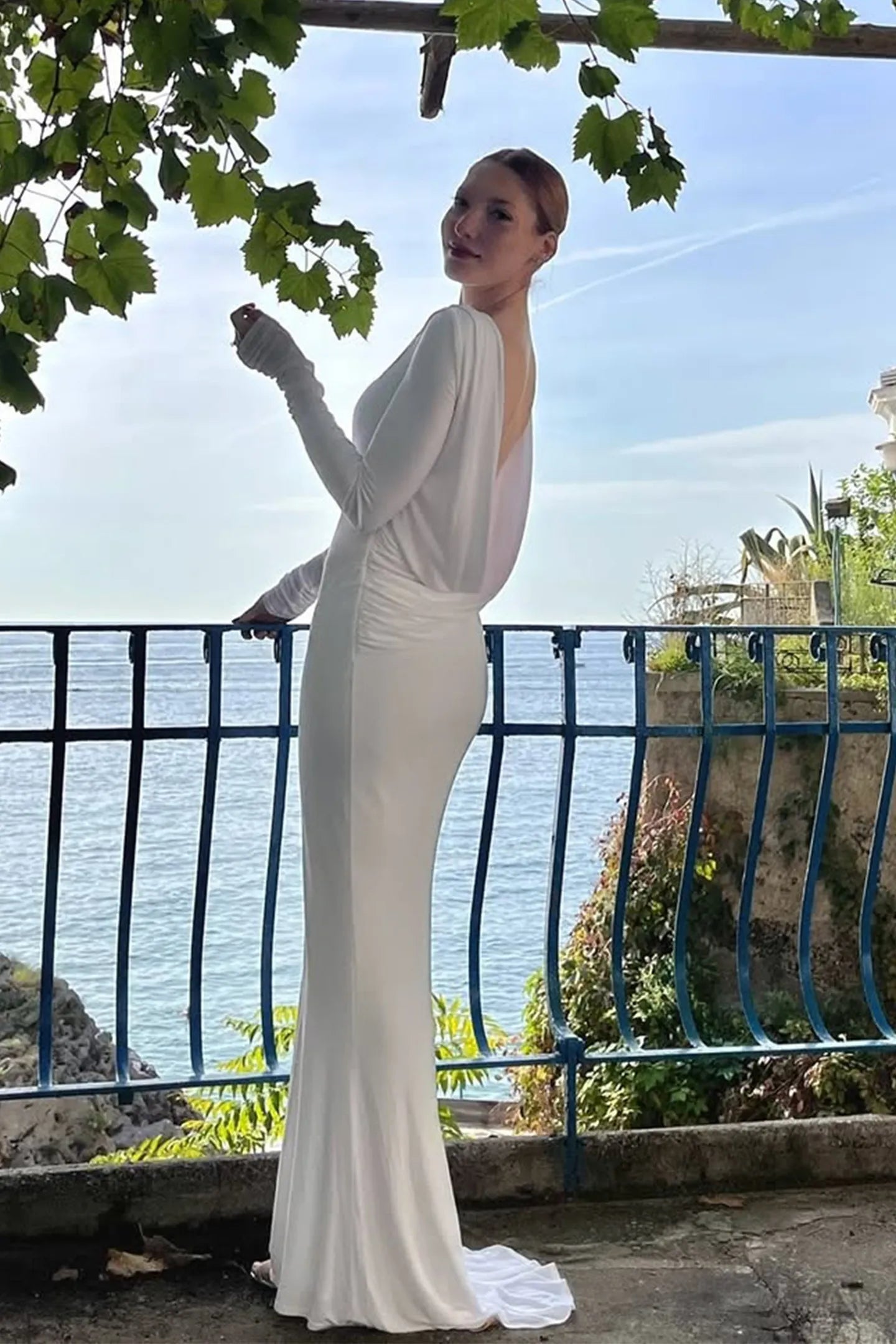 Quintina Plunging Back Long Sleeve Maxi Dress