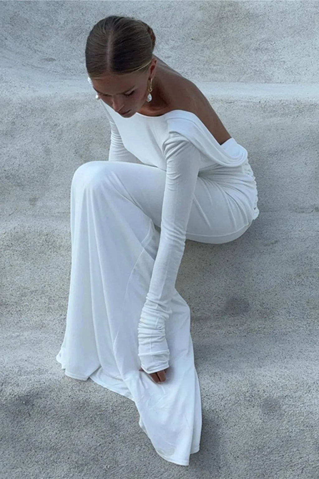 Quintina Plunging Back Long Sleeve Maxi Dress