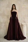 Raffaella Burgundy Pearl Trim Maxi Gown