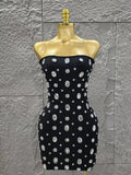 Sparkly Big Crystal Women Sexy Strapless Bodycon Mini Bandage Dress Fashion Nightclub Party Birthday Outfit Wholesale