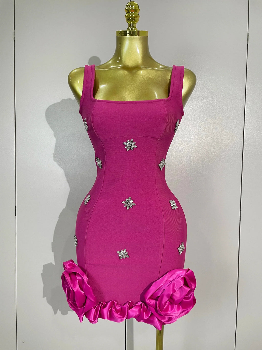 New STyle Shining Crystal Women Sleeveless Bodycon Mini Bandage Dress Elegant Ruffles Cute Birthday Party Celebrate Dress