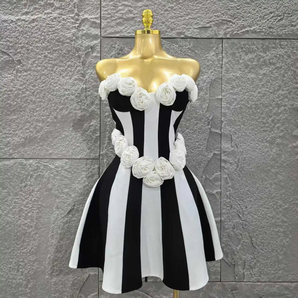 Women Sexy Strapless Florals Bandage A-Line Mini Dress Celebrate Birthday Party Girls' Date Vacation Dress