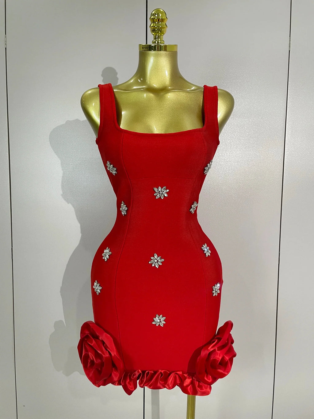 New STyle Shining Crystal Women Sleeveless Bodycon Mini Bandage Dress Elegant Ruffles Cute Birthday Party Celebrate Dress