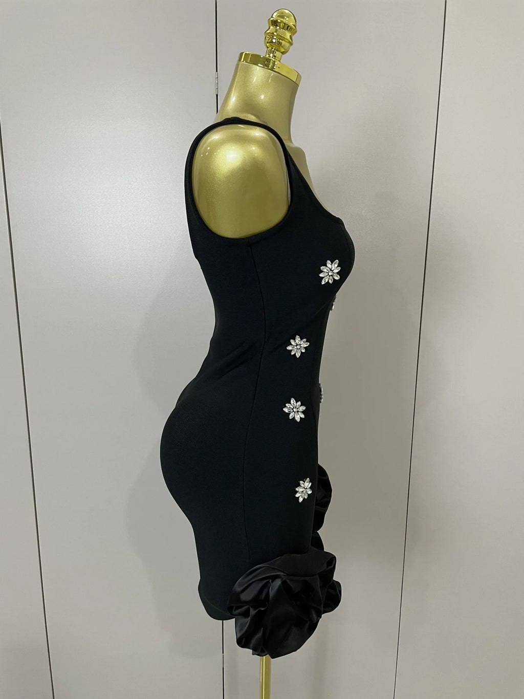 New STyle Shining Crystal Women Sleeveless Bodycon Mini Bandage Dress Elegant Ruffles Cute Birthday Party Celebrate Dress