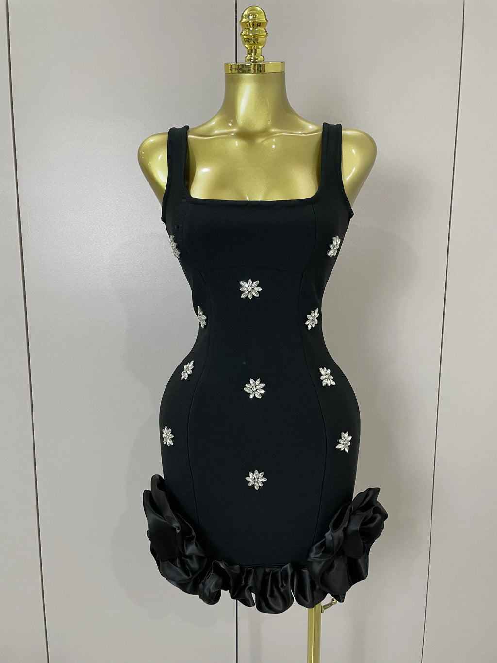 New STyle Shining Crystal Women Sleeveless Bodycon Mini Bandage Dress Elegant Ruffles Cute Birthday Party Celebrate Dress